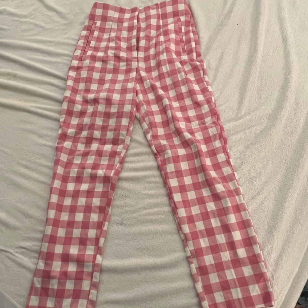 Zara high waisted pink gingham pants